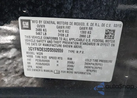 2013 Cadillac Srx Performance Collection из США, поврежденный, VIN 3GYFNDE32DS592659